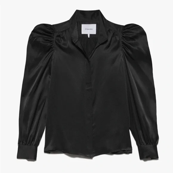Frame Gillian Long Sleeve blouse in Noir - Picture 2 of 5